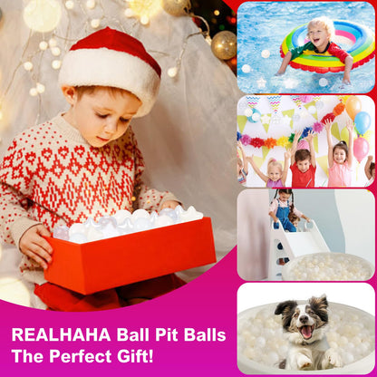 Realhaha Ball Pit Balls 100 PCS, Star Shapes for Babies Kids Playpen Plastic Balls for Babies Ball Pool Puppy Playballs, Beige White Clear