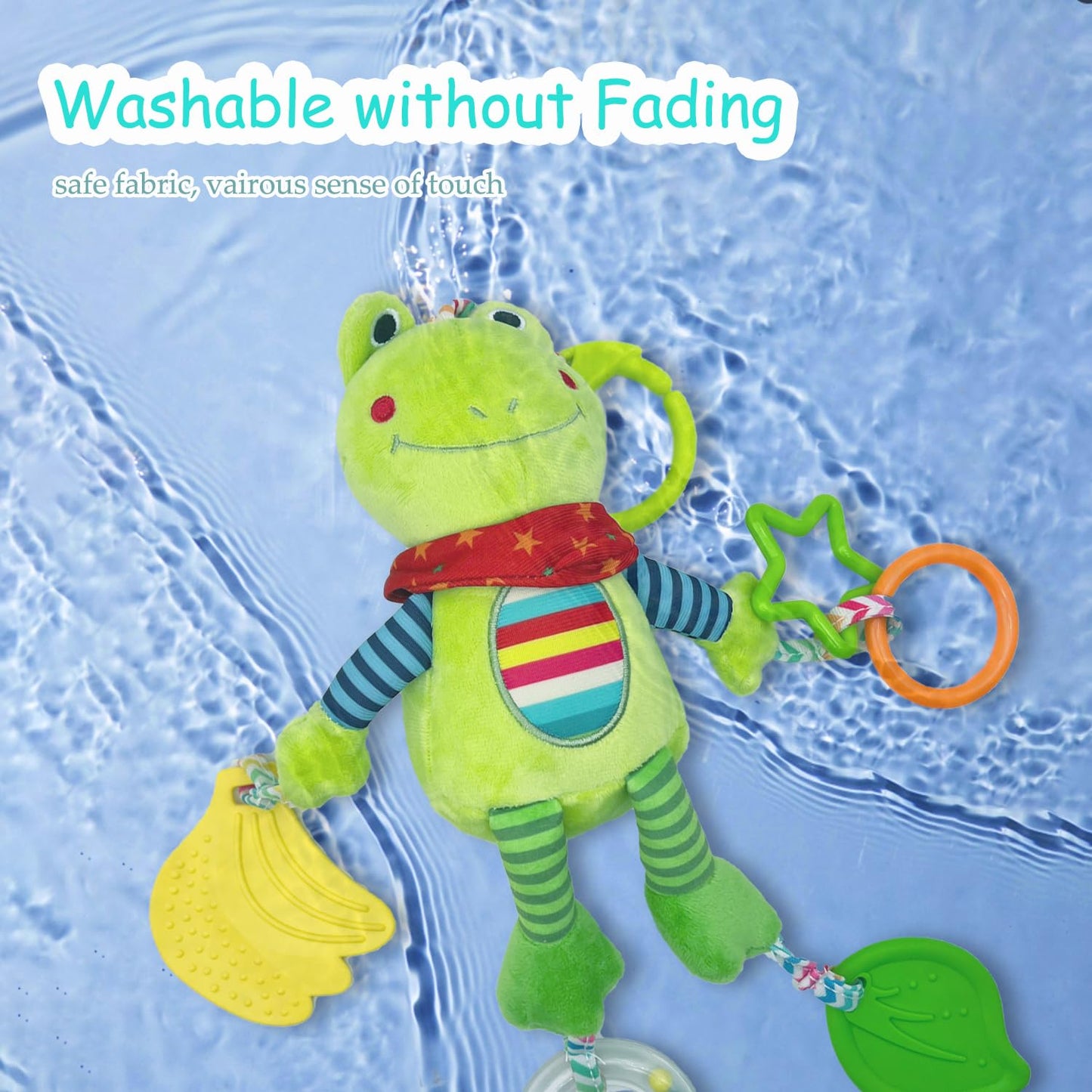 Cylazo Baby Hanging Toys, Plush Animal Stuffed Sensory Toys for Carseat Stroller Car Seat Crib Play Gym, Baby Toys for 0 3 6 9 12 Months, Baby Boys and Girls Gift (Frog)
