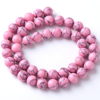 32pcs 12mm Pink Turquoise Beads Natural Stone Round Loose Spacer Beads for Jewelry Making DIY Bracelet Necklace 1 Strand 15inch