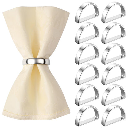 Suream Set of 12 Napkin Holders Buckles, Metal Napkin Rings for Dinning, Table, Party, Events, Thanksgiving Christmas Table Decor(Bright Silver Semicircle)