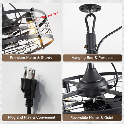 AHAWILL 20" Gazebo Fan, Outdoor Hanging Fan with Llight,6-Speed and Reversible,Plug in Ceiling Fan with Remote&APP,Cage Ceiling Fan with Light for Farmhouse,Gazebo,Patio,Warehouse