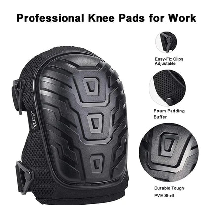 Veltec Premium Knee Pads for Work with Soft Foam and Gel Cushion - Heavy Duty Pads & Adjustable Non-Slip Straps - Pro Protection & Comfortable for Construction, Gardening, Flooring, Roofing and More