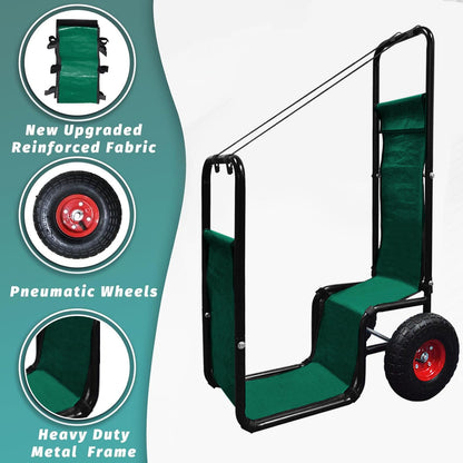 HIGOOD Firewood Cart with Wheels: 260 lbs Capacity Log Dolly Carrier with Pneumatic Wheels & Fabric Liner - Easy Roll Wood Mover for Farm, Indoor & Outdoor Use - Heavy Duty Steel Construction