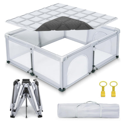 Foldable Baby Playpen with Detachable Thicken Mat, 50X50 in Foldable playpen for Babies and Toddlers, Indoor&Outdoor Portable palypen. Quick Installation&Quick Folding Baby Play Pen