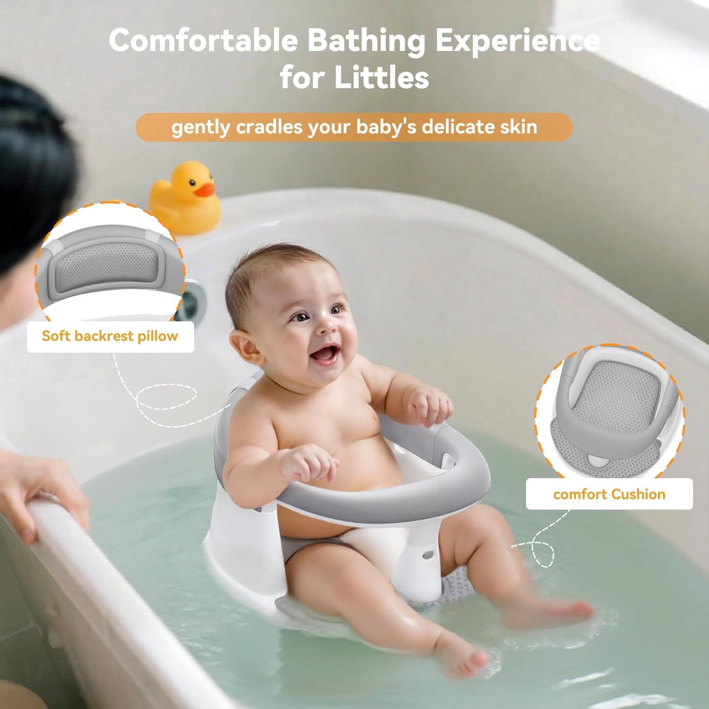 Baby Bath Seat for Babies 6 Months & Up - 360° Protection Bath Seats for Babies Sitting Up | Baby Bath Chair with Temperature Alert & Cushion | Toddler Bath Seat Newborn Infants Baby Bathtub Seat