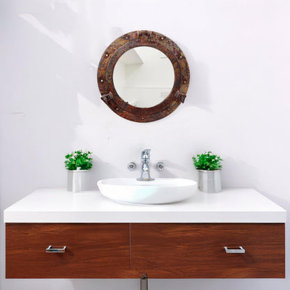 Nagina International Rustic Copper Shipwrecked Premium Nautical Porthole Mirror | Nautical Bathroom Mirrors (8 Inches, Aluminum Mirror)