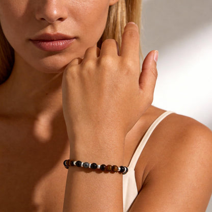 Kenailw Triple Protection Bracelet for Women Gifts, Crystal Hematite Black Tourmaline Tigers Eye Beaded Healing Obsidian Guardian Piedra Turmalina Negra Natural Stones Jewelry
