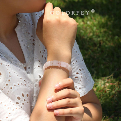 COLORFEY Womens Crystal Bracelets - Healing Rose Quartz Beaded Bracelets Unique Flated Square Bead Crystal Jewelry Gift for Women Men, Premium Handcrafted Gemstone Bracelet for Beauty& Spiritual