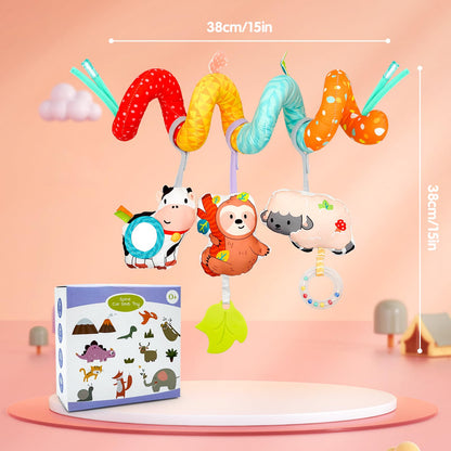 XIXILAND Car Seat Toys for Babies 0-6 Months Boy Girl Carseat Toys Hanging Spiral Stroller Toys, Infant Toys Baby Toys 0-6 Months Newborn Toys 0 3 Months Brain Development with Mirror Teether Rattle