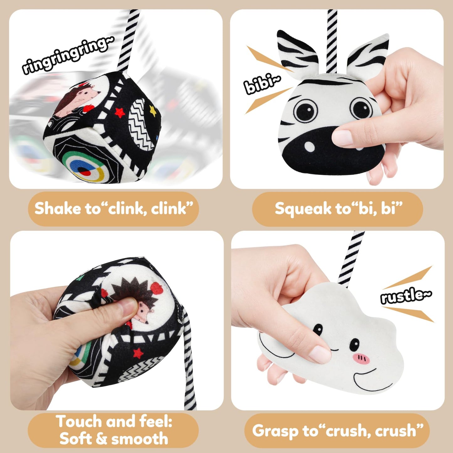 GKDOMS Baby Spiral Hanging Stroller and Car Seat Toys Black and White High Contrast Sensory Toy Newborn Plush Activity Toys Party Favors Gifts for Baby Shower -Zebra
