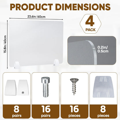 tonchean 4-Piece Desk Dividers Office Privacy Partitions, Privacy Desk Panel Protective,Table Divider with Clamps for Offices, Schools,Call Centers Workstation- 23.6“L x 15.8”W