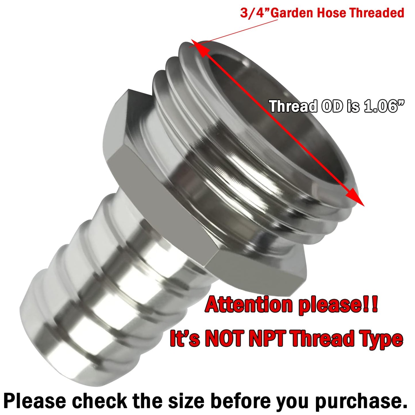 Beduan Stainless Steel Garden Hose Repair Connector Fitting 1/4" Barb to 3/4 Garden hose Male and Female GHT Threaded Hose Fittings