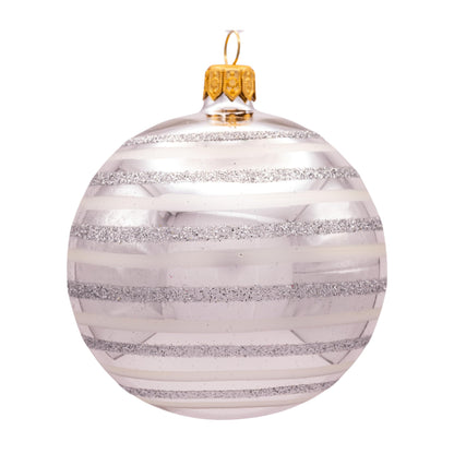 Luxury Handcrafted European Glass Christmas Ball Ornaments - Set of 6 - Silver & White - Satin & Shine - 8 cm - Mouth-Blown & Hand-Painted