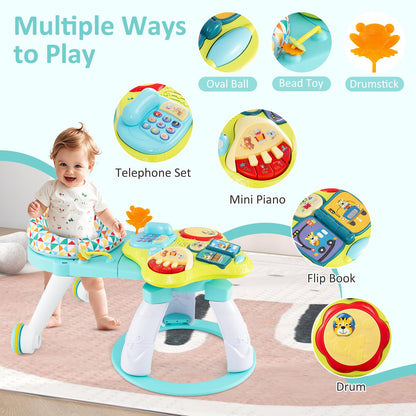 INFANS 3 in 1 Walk Around Baby Activity Center, Baby Walker with Play Table, Wheels, Detachable Seat Cushion, 3 Adjustable Heights, Learning Toys for Boys Girls Aged 6-36 Months (Green)
