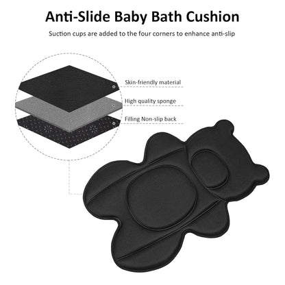Ihaapsi Infant Baby Bath Cushion,Fits Inside Most Baby Bathtubs, Breathable Soft Baby Bath Support Seat,Baby Bath Pad Bath Pillow for Bathtub,Newborn Bath Mat with 4 Suction Cups (Black)