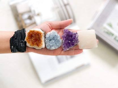 Crystal Set, 5 Pieces - Amethyst, Citrine, Celestite, Selenite, Black Tourmaline
