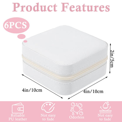 mekueeex 6Pcs PU Leather Small Travel Jewelry Case Organizer Storage, Bridesmaid Gifts Jewelry Box with Mirror for Women Girls