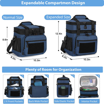GLENKEY Tactical Lunch Box Cooler Bag - Expandable Insulated Lunch Bag for Men Women - Large Lunchbox for Adults Work Shifts Outdoor Trips Blue 16L
