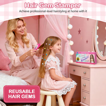 ADXVR Hair Gem Stamper Kit - Bling Hair Jewels for Girls Toys - Hair Accessories with Reusable Shining Diamonds, Birthday for Girls 3 4 5 6 8-12