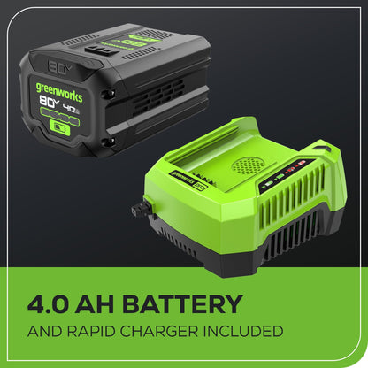 Greenworks 80V (770 CFM/190 MPH) Brushless Cordless Leaf Blower, Commercial-Grade Power for Autumn Leaf Composting, Spring Pollen Cleanup and Post-Snow Debris, Includes 4.0Ah Battery & Rapid Charger
