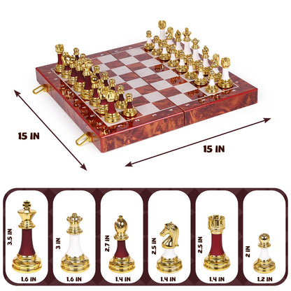 15 Inch Chess Set with Weighted Acrylic Chess Pieces – Tournament Size 3.5” King – Elegant Folding Chess Board for Adults and Kids, Professional Family Chess Board Game Set for Home, Office & Gift