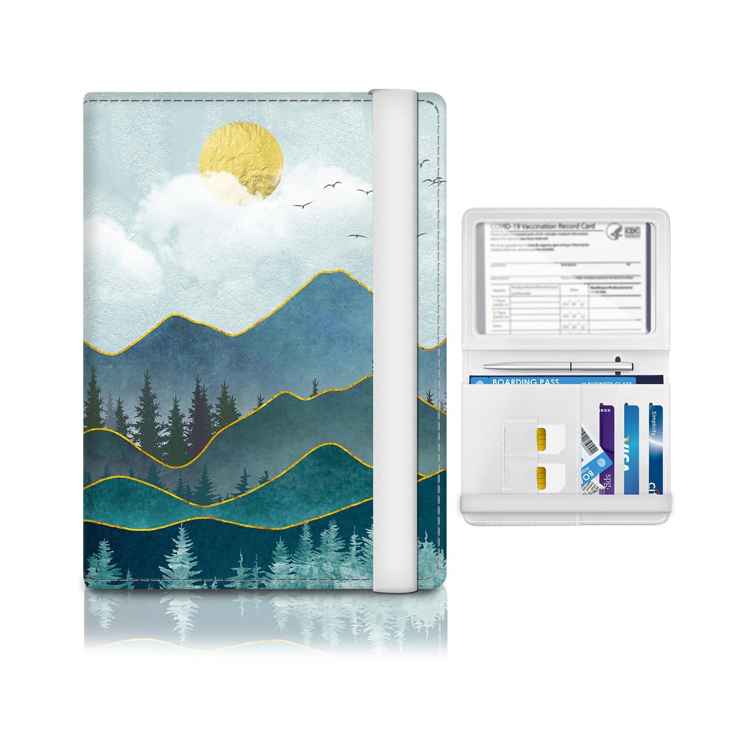 ATJFKIXL Passport Holder for Travel Essentials, RFID Premium Leather Passport Wallet Cover Case for Travel Must Haves Accessories, Passport Book Holders for Women Men Cute Mountain