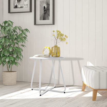 Meluvici Patio Outdoor Side Table Waterproof Round Metal Steel Small Side Table Weather Resistant Portable Outdoor and Indoor End Table for Garden Balcony Yard, White