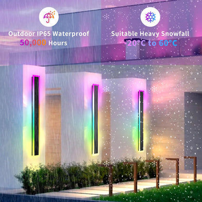 Zihoi 2 Pack Outdoor RGB Long Wall Lights, 23.6inch Wall Lights RGB/Warm/White Dimmable Modern Led Wall Lighting, Ip65 Waterproof Wall Sconce with Remote APP Control for Outdoor/Indoor Party Gathering