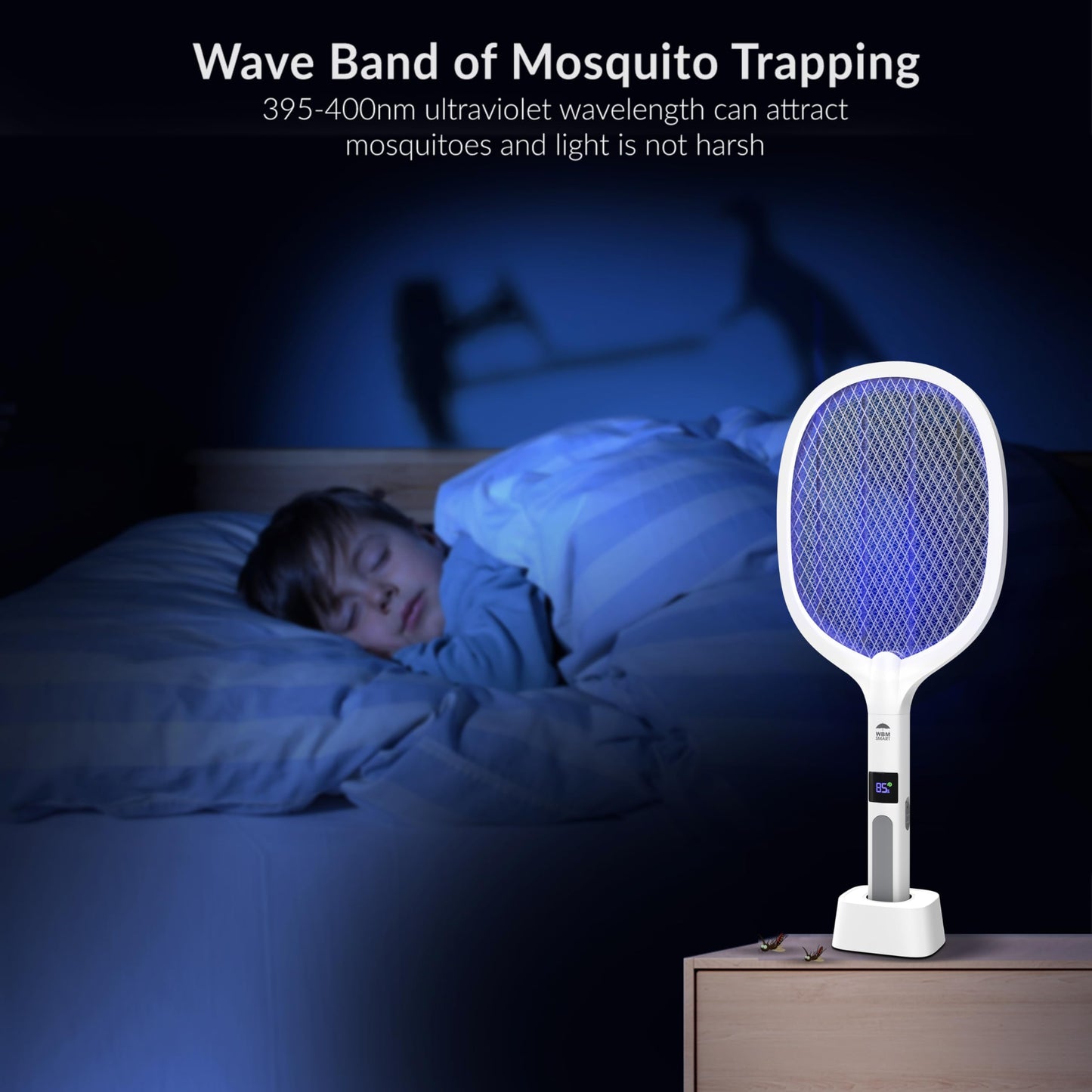WBM Smart 2 in 1 Electric Bug Zapper, Mosquitoes Trap Lamp & Racket, USB Rechargeable Electric Fly Swatter for Home and Outdoor Powerful Grid 3-Layer Safety Mesh Safe to Touch, Pack of 2