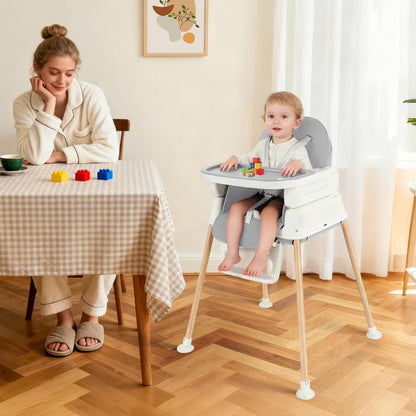 5-in-1 Baby High Chair, Convertible Booster & Play Chair, Portable Foldable Lightweight, Easy to Clean with Tray, for Babies Toddlers 6-36 Months, Gray