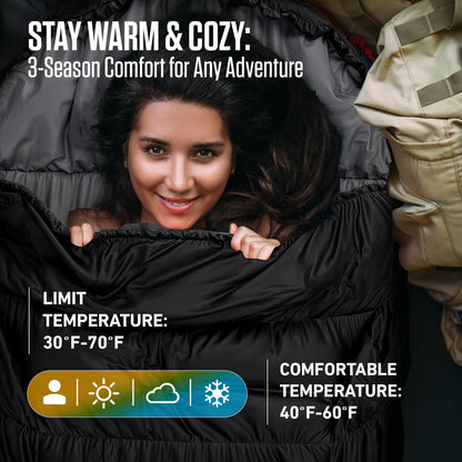 VENTURE 4TH 3-Season XXL Backpacking Sleeping Bag, Camping Sleeping Bags for Adults & Kids - Lightweight, Comfortable, Water Resistant, Ideal for Hiking, Camping & Outdoor - Black