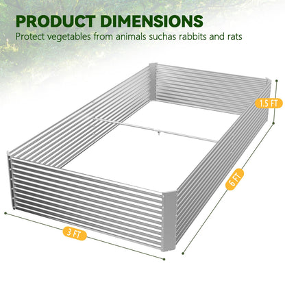 OZMSHF 2 Pack Tall 6x3FT Raised Beds for Gardening, Corrugated Galvanized Steel Raised Garden Bed, Outdoor Metal Above Ground Garden Bed for Vegetables and Flowers(Rectangular)-6x3x1.5FT
