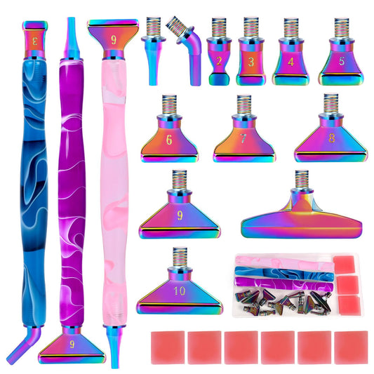 DoreenBow 21Pcs Diamond Art Painting Metal Screw Thread Tips Accessories Multi Placer Tips 5D Diamond Art Painting Tools with 6 Clay, Colorful
