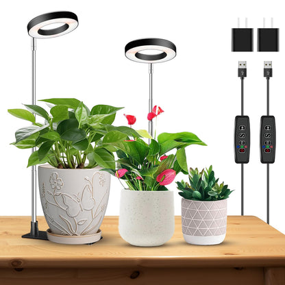 Kullinss Grow Light, 48 LEDs Full Spectrum Plant Lights for Indoor Growing, Halo Plant Light with 3/9/12H Timer, 3 Color Modes, 10 Brightness, Height Adjustable Grow Lamp for Small Plants (2 Pack)