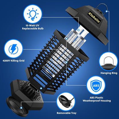 Klahaite Bug Zapper Outdoor, Electric Mosquito Zapper, Fly Zapper Indoor Fly Traps, Mosquito Repellent Outdoor Patio and Backyard Covers 1/2 Acre, 3 Prong Plug, 4200V, ABS Fireproof Plastic Outer