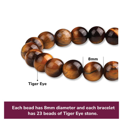 Crystal Vibe 8mm Beads Tiger Eye Bracelet for Women Men - Tiger Eye Crystal Bracelet for Spiritual Healing Positive Energy