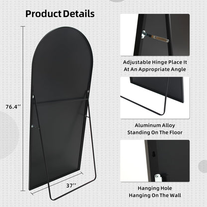 LFT HUIMEI2Y 76.4"x37" Arched Full Length Mirror, Large Full Body Floor Mirror, Tempered Glass Standing Dressing Mirror for Bedroom, Living Room, Gym, Black
