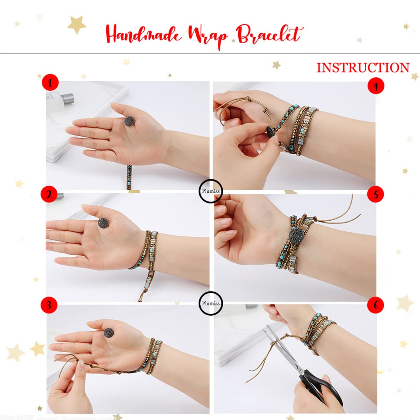 Plumiss Boho 5 Wraps Handmade Beaded Statement Stainless Steel Box Chain Bracelet Jewelry Collection for Men and Women
