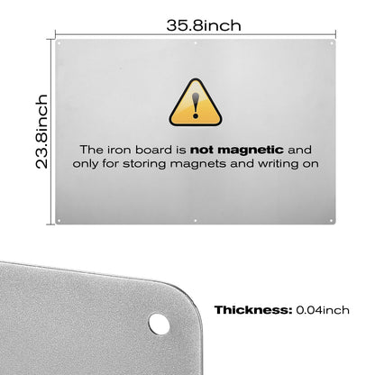 Jofiterm 24" x 36" Magnetic Board, Silver Magnet Bulletin Board to Display Magnetic Letters, Metal Board for Wall, Refrigerator Photo, with Dual Lock Tape and Screws, Marker Pen