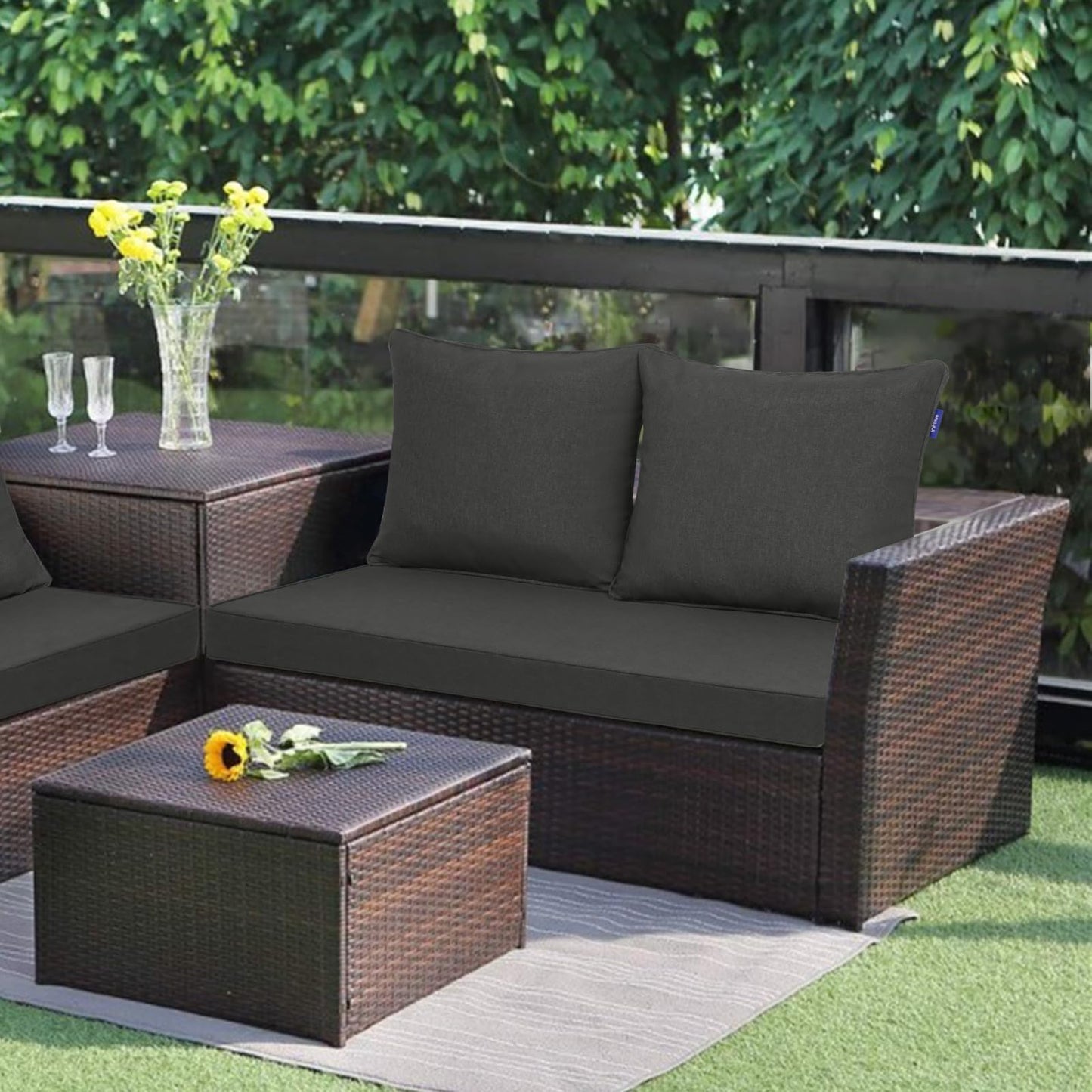 Outdoor Loveseat Cushion Set 44'' x 24'', Outdoor Cushions for Patio Furniture with Fastness Cover, Water Repellent Outdoor Seat Cushion and Couch Back Cushions for Bench, and Swing (Solid Dark Grey)