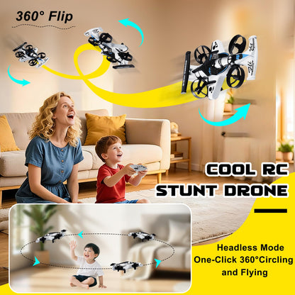 2-in-1 Flying Car & Stunt Drone, Racing Drift Aircraft，2in1 RC Quadcopter & Flying Car Toys for Age 14 Boys Small Micro Indoor Remote Control Flying Car Toy (White)