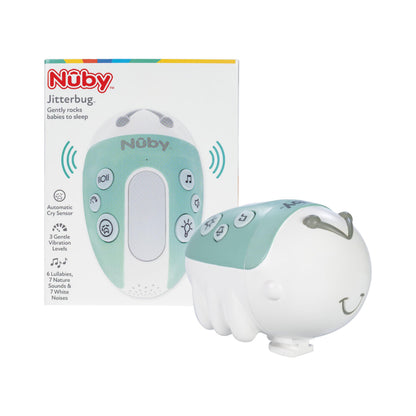 Nuby Jitterbug Stroller Rocker & Sound Machine for Babies - Portable Soother with Vibrations, Sounds, and Light Colors - USB-C Rechargeable - Attaches to Strollers and Cribs - Green