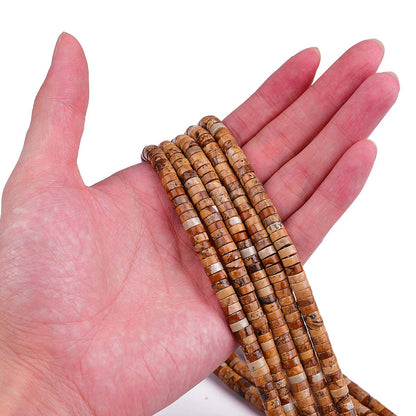 BEADIA Natural Brown Picture Jasper Spacer Beads Caps Loose Semi Gemstone for Beading Jewelry Making 6mmx3mm 38cm