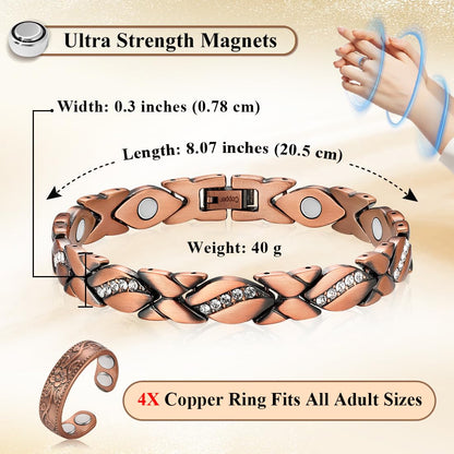 Vicmag Copper Bracelet for Women Ultra Strength Magnetic Bracelets with Effective Magnets 99.9% Pure Copper Jewelry Present with Adjustment Tool