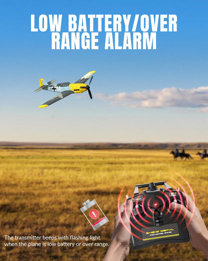 volantexrc RC Plane, 4 Channel Remote Control Airplane BF109 Fighter RTF with Aileron, Gyro, Aerobatics & 3 Modes Easy to Fly, Hobby Radio Controlled Aircraft for Beginners & Adults (Yellow)