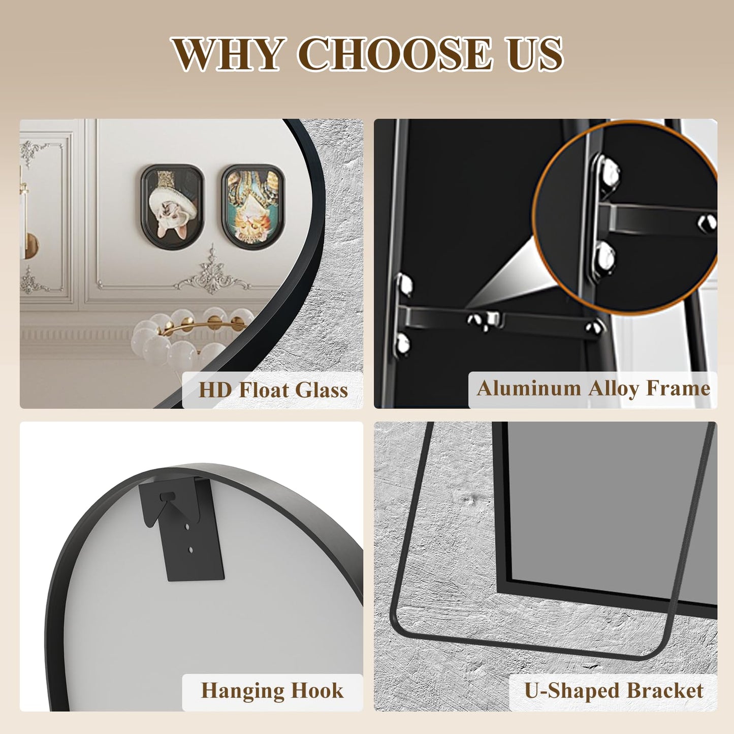 TRUNBACK 56"x18" Full Length Mirror with Stand, Shatterproof Arched Floor Mirror, Aluminum Alloy Thin Frame - Freestanding/Leaning/Wall Mount for Bedroom, Living Room & Entryway (Black)