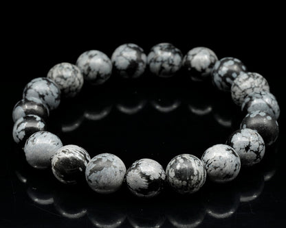 Snowflake Obsidian Beaded Stretch Bracelet for Men & Women | Handmade Natural Stone Jewelry with 8mm Snowflake Obsidian Beads | Capricorn Zodiac Chakra Elastic Bracelet | Balance Grounding Gift