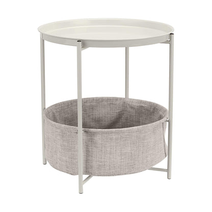 Amazon Basics Round Storage End Table, Nightstand with Cloth Basket, Bedside Table, White/Heather Gray, 17.7" L x 17.7" W x 18.9" H