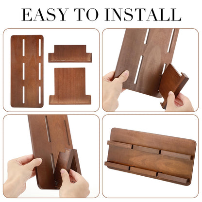 Leinuosen 2 Tie Wood Business Card Holder for Desk 6 Slot Multiple Business Card Organizer Desktop Cards Display Stand Storage Detachable for Office Exhibition Meeting Home Men Women, 13 x 6.3 Inch