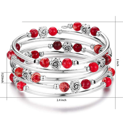 BULINLIN Wrap Bangle Rose Bead Bracelet - Beaded Bracelet with Natural Agate Stone Gifts For Women(01-Imperial red)